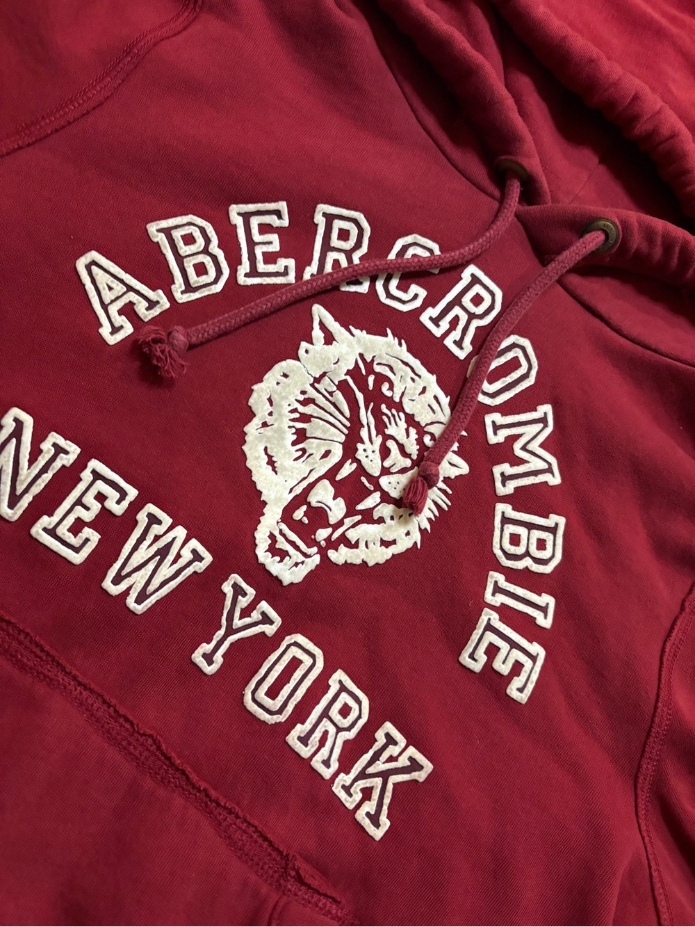 Abercrombie & Fitch Men's Deep Red Crewneck Pullover with White Logo